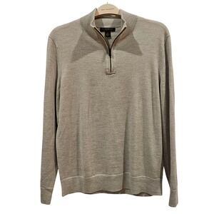 Banana Republic Mens 100% Merino Wool pure Quarter Zip Sweater Light Gray Size M
